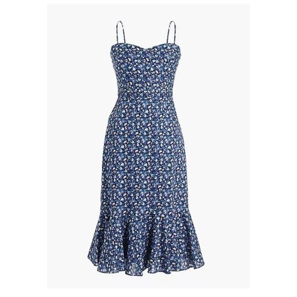 J. Crew Liberty Dress Midi Women’s 12 Blue Dark Romantic Resortwear Preppy Chic - Picture 3 of 10